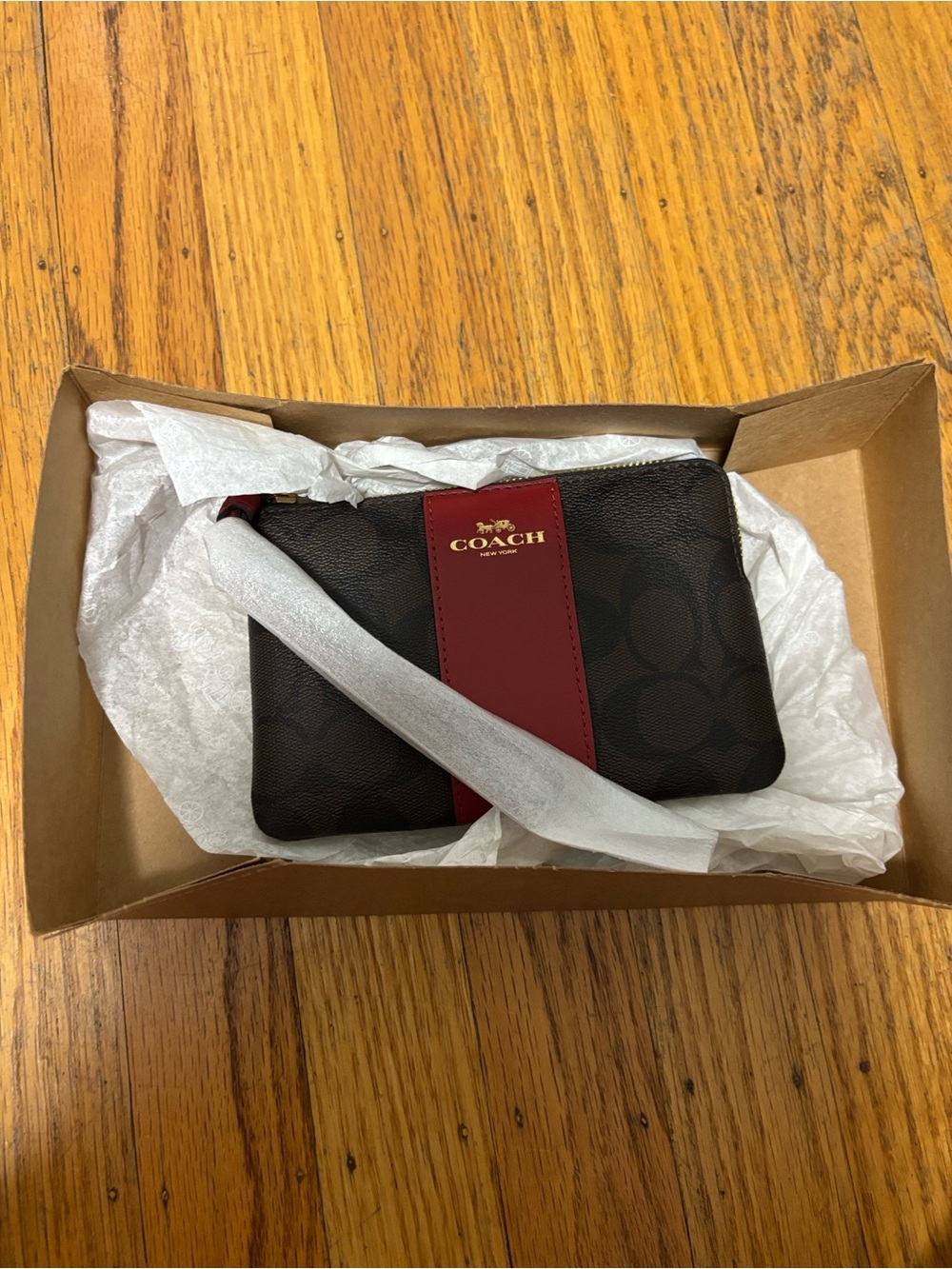 Coach Signature Canvas Wristlet Pouch – Brown/Red